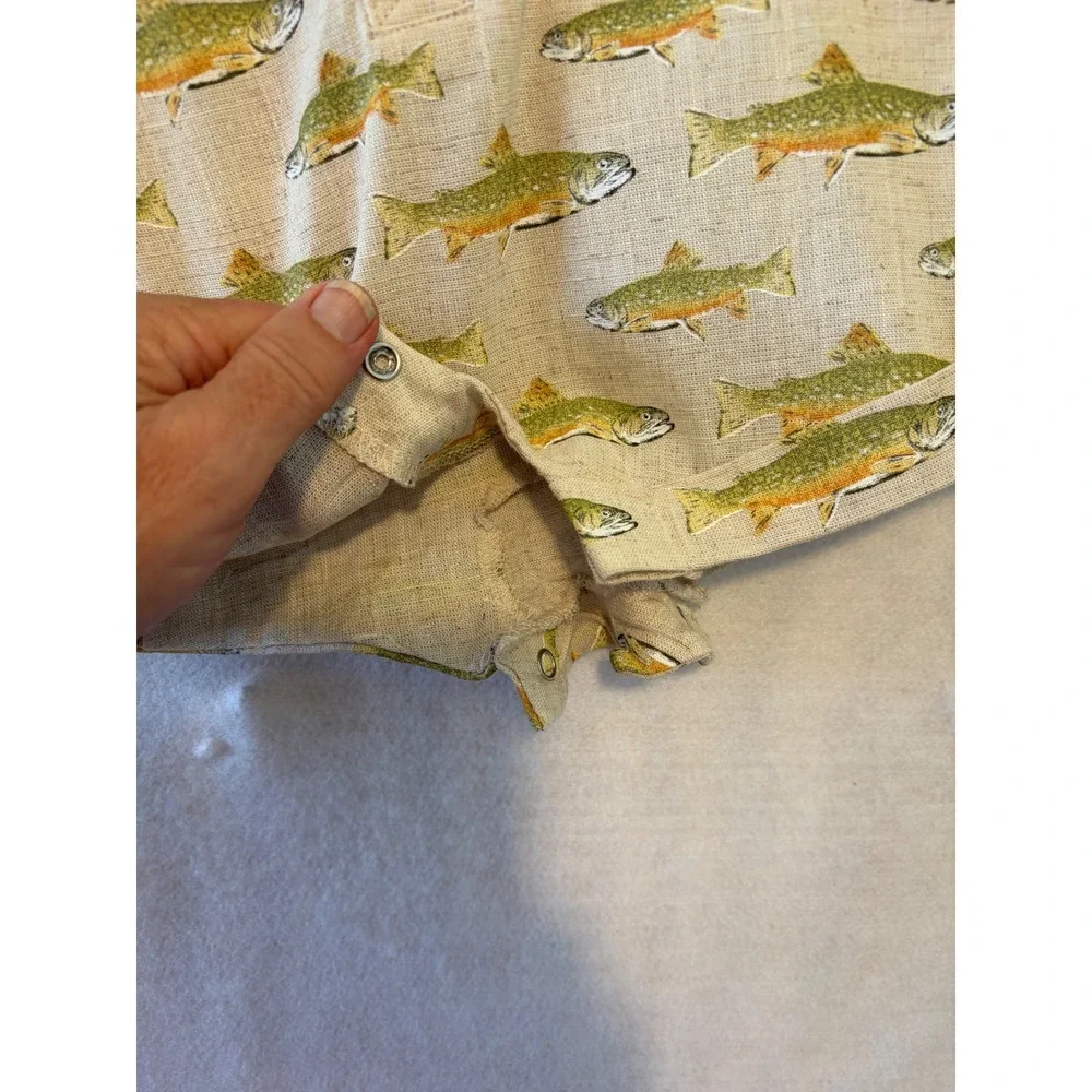 Mud Pie Baby Boy Trout Fish Print Linen Blend Romper Beige Short Sleeve 3-6M